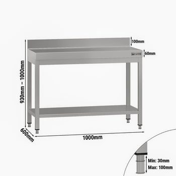 Stół roboczy ze stali nierdzewnej ECO - 1000x600 mm - z półką dolną i panelem tylnym - Prime Gastro