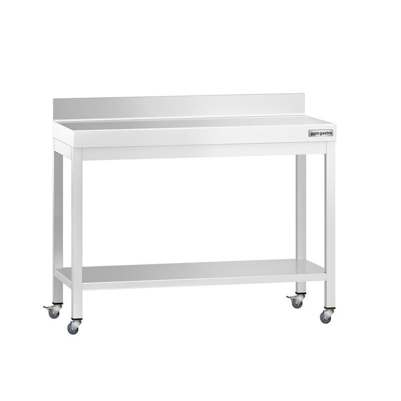 Stół roboczy ze stali nierdzewnej PREMIUM – 1000 x 700 mm – z półką dolną, nadstawką i kółkami