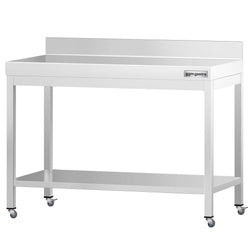 Stół roboczy ze stali nierdzewnej PREMIUM – 1000 x 700 mm – z półką dolną, nadstawką i kółkami