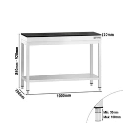 Stół roboczy centralny ze stali nierdzewnej PREMIUM - 1000x700mm - z półką - z blatem granitowym