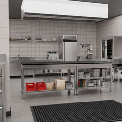 Stół roboczy centralny ze stali nierdzewnej PREMIUM - 1200x600mm - z półką - z blatem granitowym