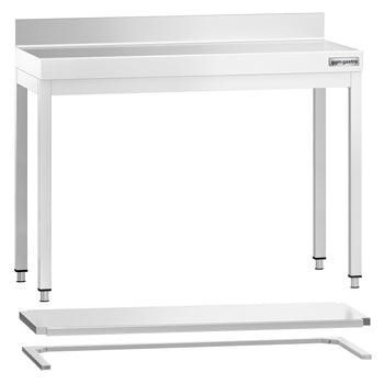 Stół roboczy ze stali nierdzewnej PREMIUM - 1000x700 mm - z półką dólną, panelem tylnym i rozpórką - Prime Gastro