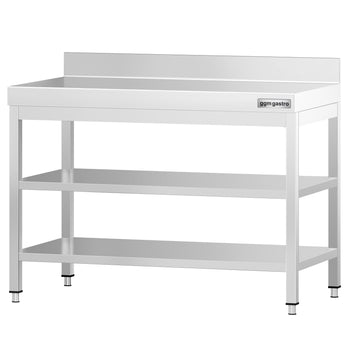 Stół roboczy ze stali nierdzewnej PREMIUM - 1000x800 mm - z półką dolną, panelem tylnym i półką pośrednią - Prime Gastro
