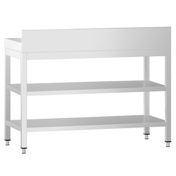 Stół roboczy ze stali nierdzewnej PREMIUM - 1000x800 mm - z półką dolną, panelem tylnym i półką pośrednią - Prime Gastro