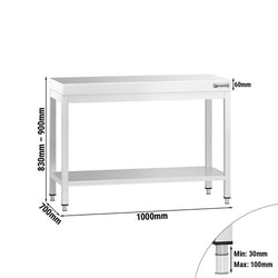 Stół roboczy ze stali nierdzewnej PREMIUM – 1000 x 700 mm – z podstawą