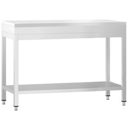 Stół roboczy ze stali nierdzewnej PREMIUM – 1000 x 600 mm – z podstawą – wraz z deską do krojenia w kolorze białym