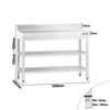 Commercial Stainless Steel Table with Upstand PREMIUM - 1000x800mm - with Undershelf - with Rear Upstand - with 2 Undershelves - with Cross Bracing