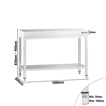 Stół roboczy ze stali nierdzewnej PREMIUM – 1000 x 800 mm – z podstawą - Prime Gastro