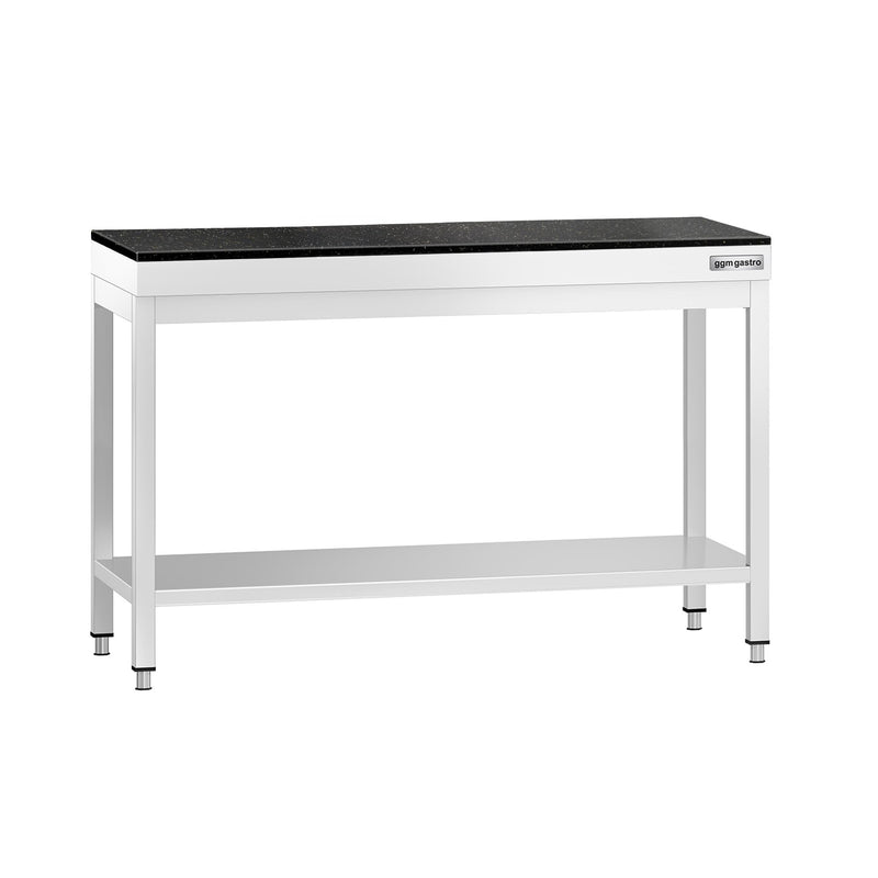 Stół roboczy centralny ze stali nierdzewnej PREMIUM - 1200x600mm - z półką - z blatem granitowym