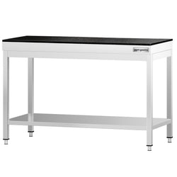 Stół roboczy centralny ze stali nierdzewnej PREMIUM - 1200x600mm - z półką - z blatem granitowym