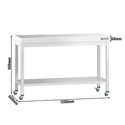Stół roboczy ze stali nierdzewnej PREMIUM – 1200 x 600 mm – z półką dolną i kółkami