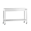 Stół roboczy PREMIUM – stal nierdzewna – 1200 x 600 mm – z półką dolną i kółkami