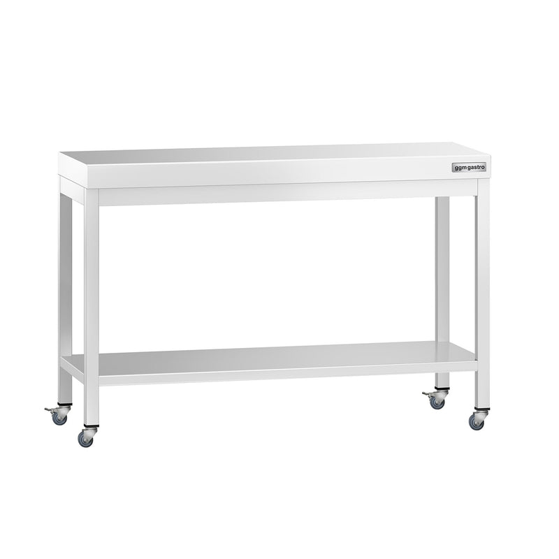 Stół roboczy ze stali nierdzewnej PREMIUM – 1200 x 600 mm – z półką dolną i kółkami