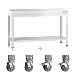 Stół roboczy ze stali nierdzewnej PREMIUM – 1200 x 600 mm – z półką dolną i kółkami
