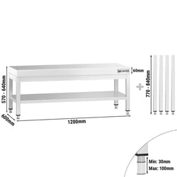 Stół z stali nierdzewnej 1200 x 600 mm – z podstawą