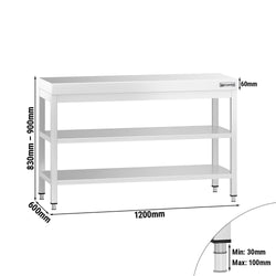 Stół roboczy ze stali nierdzewnej PREMIUM - 1200x600 mm - z półką dolną i półką pośrednią