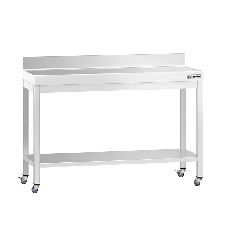 Stół roboczy ze stali nierdzewnej PREMIUM – 1200 x 700 mm – z półką dolną, nadstawką i kółkami