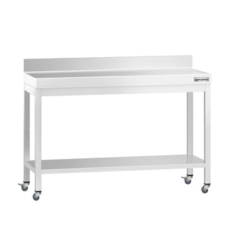 Stół roboczy ze stali nierdzewnej PREMIUM – 1200 x 800 mm – z półką dolną, nadstawką i kółkami