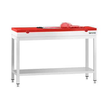 Stół roboczy centralny ze stali nierdzewnej PREMIUM - 1200x700mm - z półką - z deską do krojenia Czerwony