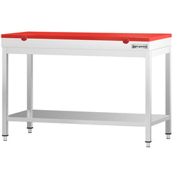 Stół roboczy ze stali nierdzewnej PREMIUM – 1200 x 600 mm – z podstawą – wraz z blatem do krojenia w kolorze czerwonym