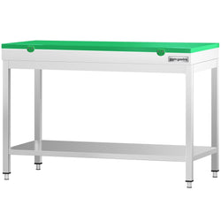 Stół roboczy ze stali nierdzewnej PREMIUM – 1200 x 700 mm – z podstawą – wraz z deską do krojenia w kolorze zielonym