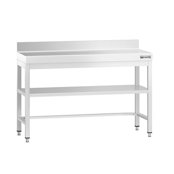 Commercial Stainless Steel Table with Upstand PREMIUM - 1200x600mm - with Undershelf - with Rear Upstand - with Additional Undershelf (mid-shelf) - with Cross Bracing