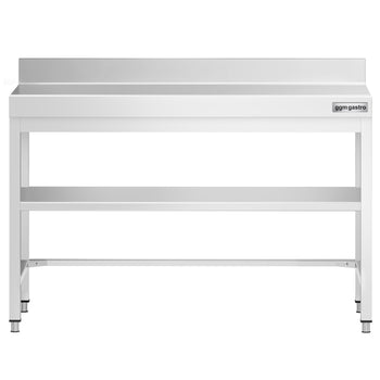 Stół roboczy ze stali nierdzewnej PREMIUM - 1200x700 mm - z dolną półką, panelem tylnym i rozpórką - Prime Gastro