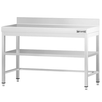 Stół roboczy ze stali nierdzewnej PREMIUM - 1200x600 mm - z półką dolną, panelem tylnym i wspornikiem - Prime Gastro
