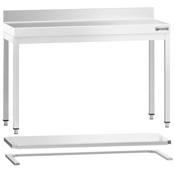 Stół roboczy ze stali nierdzewnej PREMIUM - 1200x700 mm - z dolną półką, panelem tylnym i rozpórką - Prime Gastro