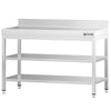 Commercial Stainless Steel Table with Upstand PREMIUM - 1200x600mm - with Undershelf - with Additional Undershelf (mid-shelf)