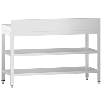 Stół roboczy ze stali nierdzewnej PREMIUM - 1200x700 mm - z półką dolną, panelem tylnym i półką pośrednią - Prime Gastro