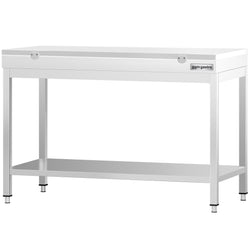 Stół roboczy ze stali nierdzewnej PREMIUM – 1200 x 600 mm – z podstawą – w zestawie z białą deską do krojenia