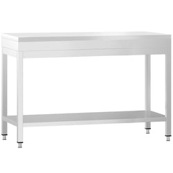 Stół roboczy ze stali nierdzewnej PREMIUM – 1200 x 600 mm – z podstawą – w zestawie z białą deską do krojenia