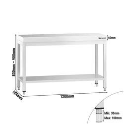 Stół roboczy ze stali nierdzewnej PREMIUM – 1200 x 800 mm – z podstawą