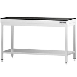 Stół roboczy centralny ze stali nierdzewnej PREMIUM - 1400x800mm - z półką & wzmocniony - z blatem granitowym