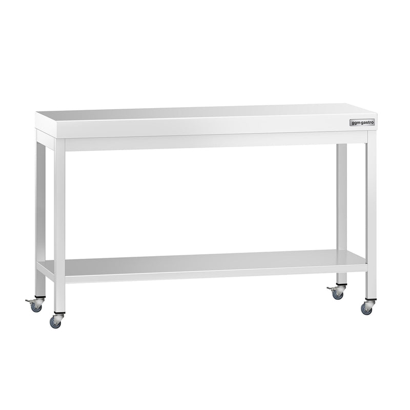 Stół roboczy ze stali nierdzewnej PREMIUM – 1400 x 800 mm – z półką dolną i kółkami