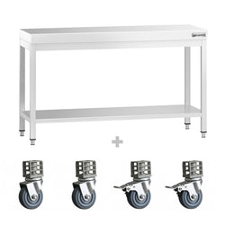 Stół roboczy ze stali nierdzewnej PREMIUM – 1400 x 800 mm – z półką dolną i kółkami