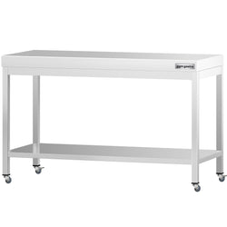 Stół roboczy ze stali nierdzewnej PREMIUM – 1400 x 800 mm – z półką dolną i kółkami