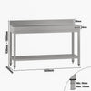 Commercial Stainless Steel Table with Upstand ECO - 1400x600mm - with Undershelf - with Rear Upstand