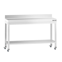 Stół roboczy ze stali nierdzewnej PREMIUM – 1400 x 600 mm – z półką dolną, nadstawką i kółkami