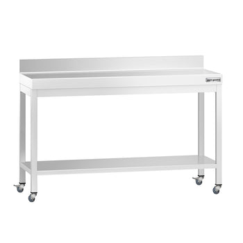 Stół roboczy ze stali nierdzewnej PREMIUM – 1400 x 600 mm – z półką dolną, nadstawką i kółkami