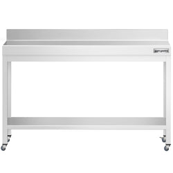 Stół roboczy ze stali nierdzewnej PREMIUM – 1400 x 700 mm – z półką dolną, nadstawką i kółkami