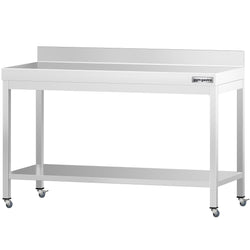 Stół roboczy ze stali nierdzewnej PREMIUM – 1400 x 800 mm – z półką dolną, nadstawką i kółkami