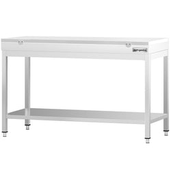 Stół roboczy ze stali nierdzewnej PREMIUM – 1400 x 700 mm – z podstawą – wraz z deską do krojenia w kolorze białym