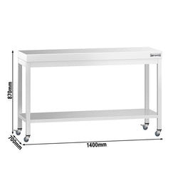 Stół roboczy ze stali nierdzewnej PREMIUM – 1400 x 700 mm – z półką dolną i kółkami