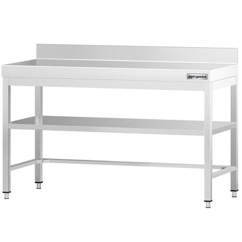 Stół roboczy ze stali nierdzewnej PREMIUM - 1400x700 mm - z dolną półką, panelem tylnym i rozpórką - Prime Gastro