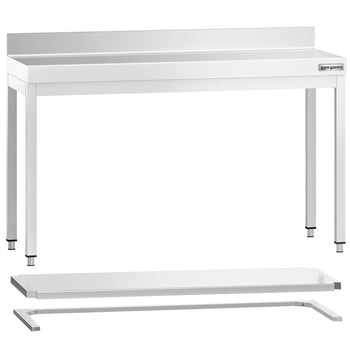 Stół roboczy ze stali nierdzewnej PREMIUM - 1400x700 mm - z dolną półką, panelem tylnym i rozpórką - Prime Gastro