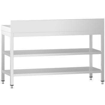 Stół roboczy ze stali nierdzewnej PREMIUM - 1400x700 mm - z półką dolną, panelem tylnym i półką pośrednią - Prime Gastro