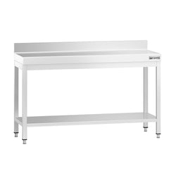 Stół roboczy PREMIUM – stal nierdzewna – 1400 x 800 mm – z półką dolną i rantem