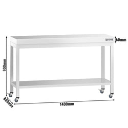 Stół roboczy ze stali nierdzewnej PREMIUM – 1400 x 800 mm – z półką dolną i kółkami